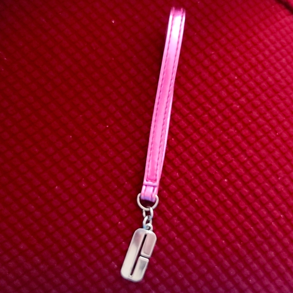 Clinique pink metallic keychain purse charm